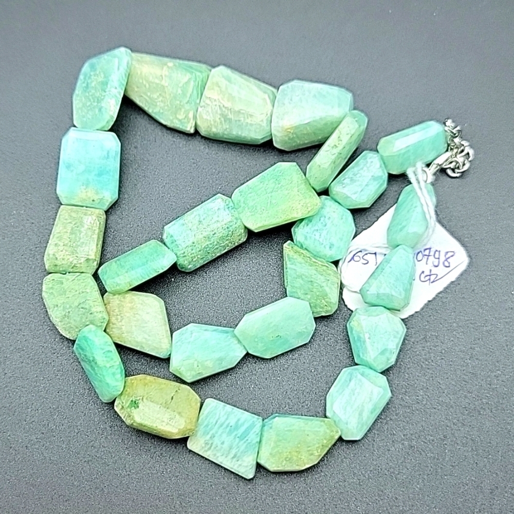 Chunky Amazonite Facet Cut 830 Cts Beaded Free Form Natural Gemstone Necklace